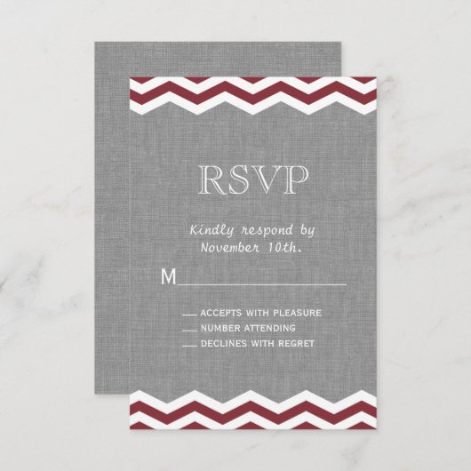 Marsala Chevrons sur Grey RSVP (Devant / Derrière)
