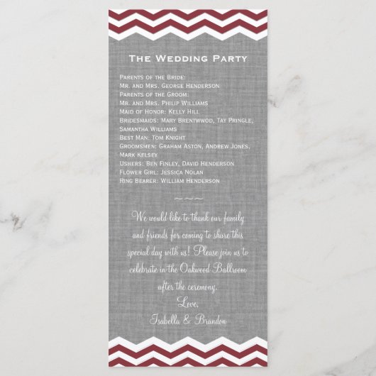 Marsala Chevrons sur le programme de mariage gris (Dos)