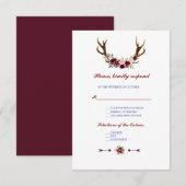 Marsala de Bourgogne Floral Antlers Mariage RSVP (Devant / Derrière)