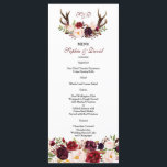 Marsala de Bourgogne Floral Antlers Monogram Menu<br><div class="desc">Boîtiers floraux rousses rousses rustiques de Bourgogne Design de carte monogramme avec de magnifiques bouquets aquarelles fleuris, flèches avec coeur et bouquet floral comme séparateur; au fond, un arrière - plan bordeaux royal avec d'élégants bouquets d'angle aquarelle fleurie. Utilisez l'outil Personnaliser pour ajouter vos informations. Vous pouvez modifier les polices,...</div>