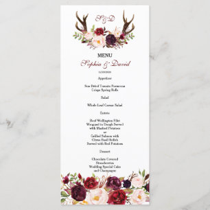 Marsala de Bourgogne Floral Antlers Monogram Menu