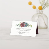 Marsala en Blauwe Waterverf Bloemenbruiloft (Achterkant)