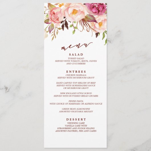 Marsala en Gold Boho Garden Wedding Menu (Voorkant)