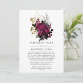 Marsala en Gold Floral Wedding Guest List Aankondiging (Staand voorkant)