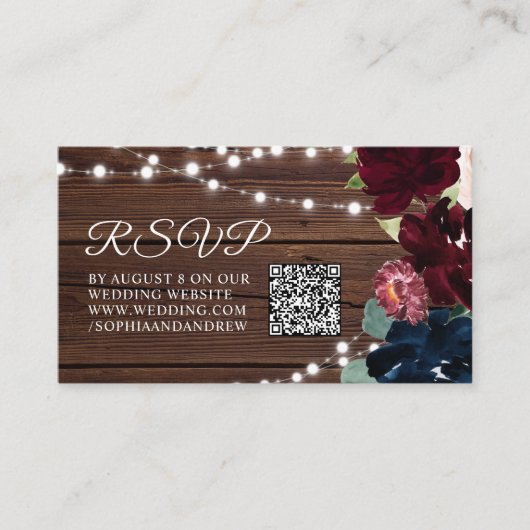 Marsala en marine bloemen rustieke bruiloft QR RSV Informatiekaartje (Voorkant)