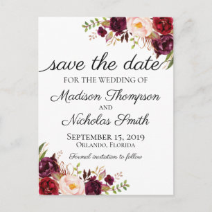 Marsala en Pink Floral Save the Date Briefkaarten
