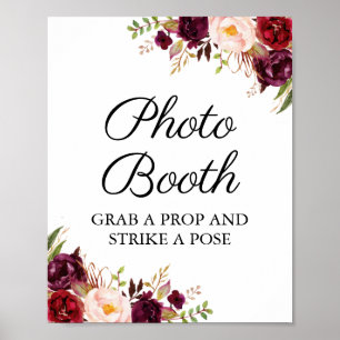 Marsala en Roze Bloem Huwelijks Fotobooth Bord Poster