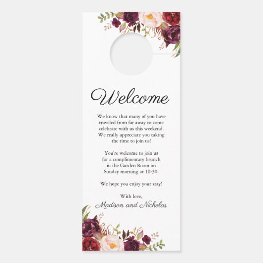 Marsala en roze bloemenbruiloft deur hangers (Achterkant)