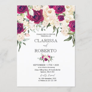 Marsala en witte bloemen bruiloft uitnodiging