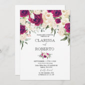 Marsala et Faire-part de mariage floral blanc (Devant / Derrière)