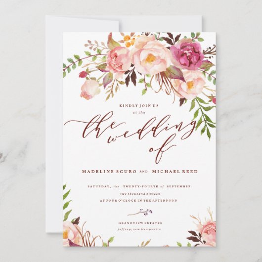 Marsala et Gold Boho Garden Invitation de mariage (Devant)