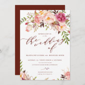 Marsala et Gold Boho Garden Invitation de mariage (Devant / Derrière)