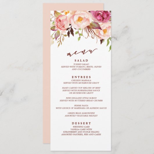 Marsala et Gold Boho Garden Menu de mariage (Devant / Derrière)