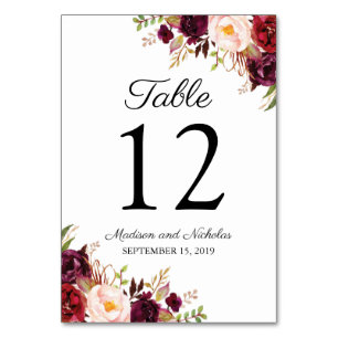 Marsala et Mariage rose Floral Cartes Numéro de ta