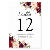 Marsala et Mariage rose Floral Cartes Numéro de ta (Dos)