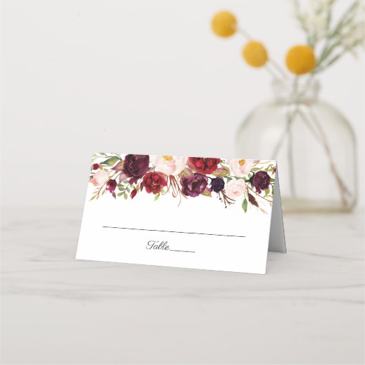 Marsala et Mariage rose floral plié Cartes de lieu (Devant)