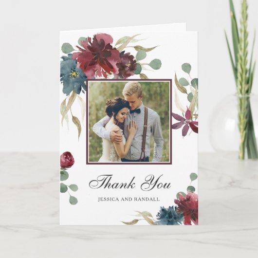 Marsala et marine Aquarelle Florale Merci photo (Devant)