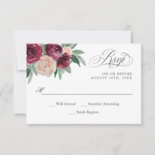 Marsala et rose Aquarelle Florale RSVP (Devant)