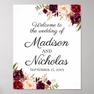 Marsala et rose Mariage Affiche de bienvenue
