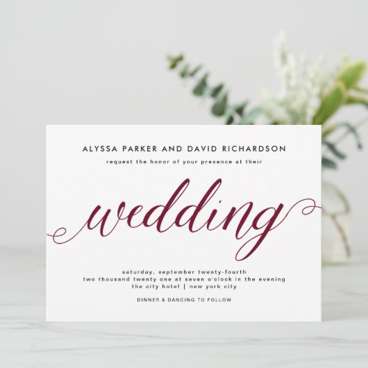 Marsala | Faire-part de mariage de script élégant (Debout devant)