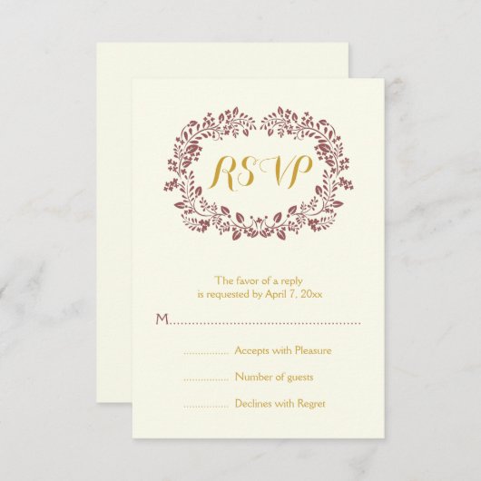Marsala feuillage couronne mariage RSVP (Devant / Derrière)