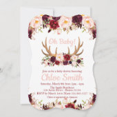 Marsala Floral Antler Baby shower uitnodiging (Voorkant)