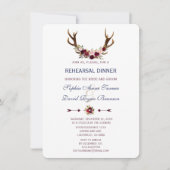 Marsala Floral Antlers marineblauw repetitief dine Kaart (Voorkant)