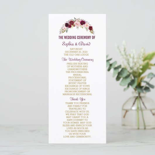 Marsala Floral Antlers Navy Blue Wedding Programme Programma (Staand voorkant)