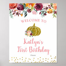 Marsala Floral Citrouille Anniversaire Affiche de 