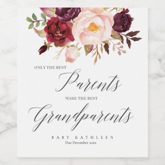 Marsala Floral Grossesse Faire-part Vins Étiquette (Étiquettes simples)