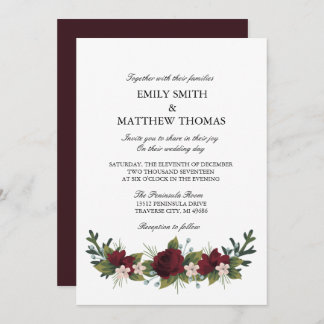 Marsala Floral Invitation de mariage d'hiver