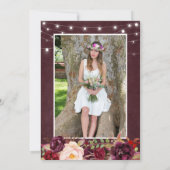 Marsala Floral Lace String Lights Foto Afstuderen Kaart (Achterkant)