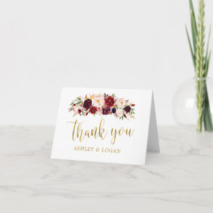 Marsala Floral or automne Mariage Carte de remerci