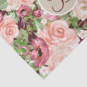 Marsala Floral Rustic Monogram Letter Initiaal Tissuepapier (Detail)