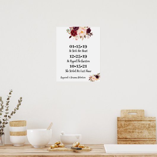 Marsala Flowers Best Day WeddenDatum Ja Dag Poster (Keuken)