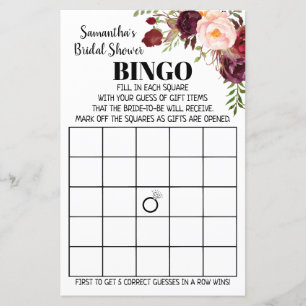 Marsala Flowers Bridal Bingo Weddenschap