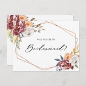 Marsala Flowers Geometric be My Bridesmaid Kaart (Voorkant / Achterkant)