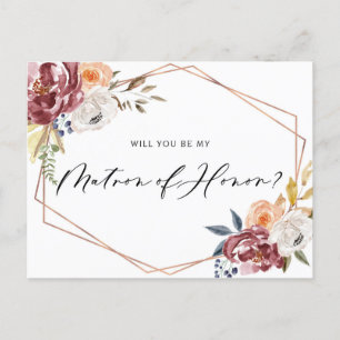 Marsala Flowers Geometric Matron of Honor Kaart