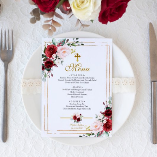 Marsala Flowers & Gold Lijst Baptism Menu
