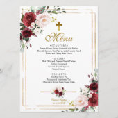 Marsala Flowers & Gold Lijst Baptism Menu (Voorkant)