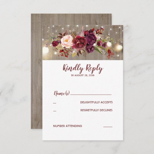 Marsala Flowers Mariage rustique RSVP (Devant / Derrière)