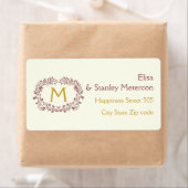 Marsala gebladerte krans lijst & monogram bruiloft etiket (Insitu)