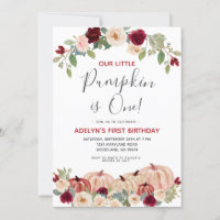 Marsala Gold Glitter Herfst 1e verjaardag Uitnodig