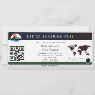 Marsala Green Cruise Boarding Pass Wedding Kaart
