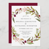 Marsala Green Wreath Faire-part de mariage (Devant / Derrière)