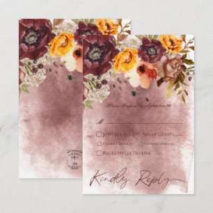 Marsala Klei & Geel Boeket Bruiloft RSVP Kaartje