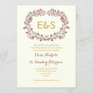 Marsala-lijst met initialen bruiloft kaart