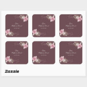 Marsala Maroon Bloemen Waterverf Bruiloft Vierkante Sticker (Vel)