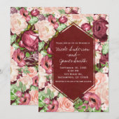 Marsala Maroon Burgundy Rustic Bloemige Trouw Kaart (Voorkant / Achterkant)