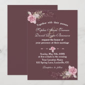 Marsala Maroon Floral Aquarelle Mariage Invitation (Devant / Derrière)
